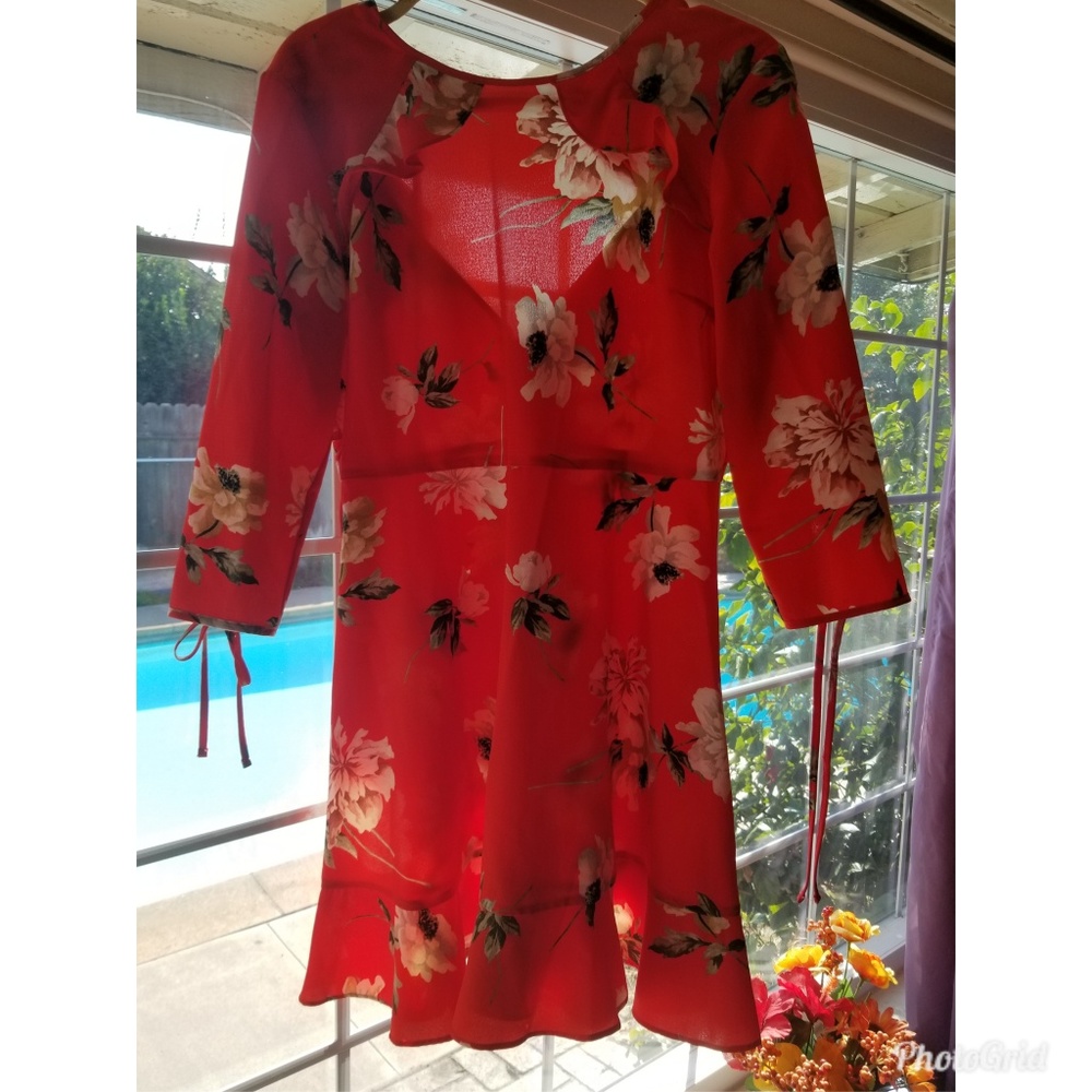 Topshop Red Floral Tea Dress